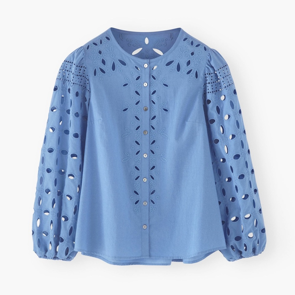Wrap London - Broderie Cutwork Blouse - Fine Cotton - Cornflower (Blue)